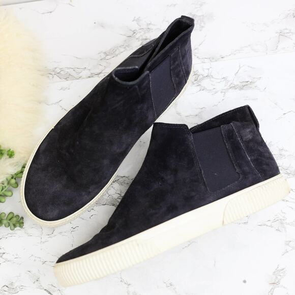 Vince Kewolna Mid-Top Navy Blue Suede Leather Pull On Sneakers Size 9 Men's - Picture 1 of 6